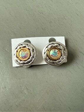 Premier Designs Gold Silver Tone Mixed Metal Crystal Clip On Earrings